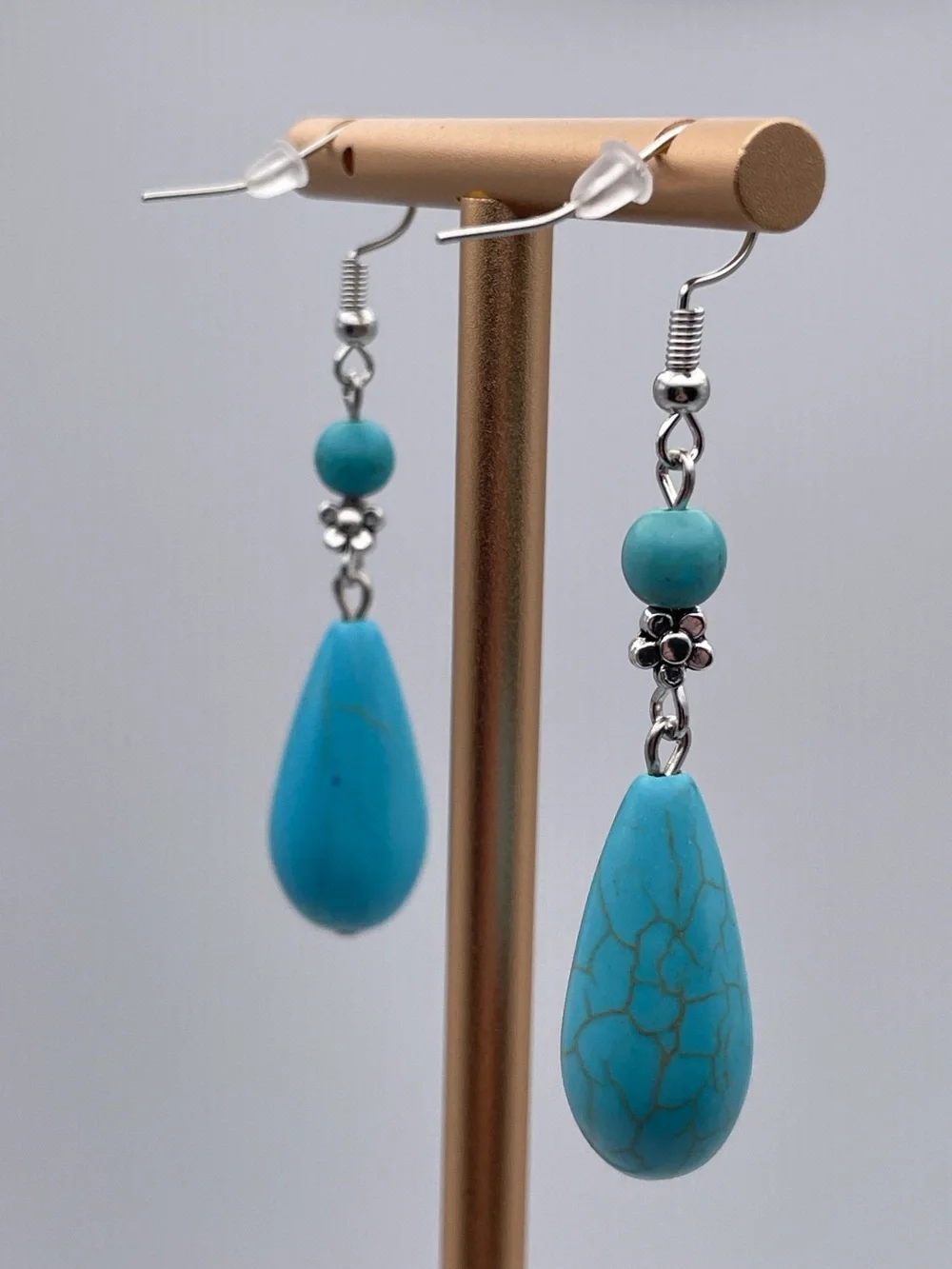 Turquoise Water Drop Shape Dangle Earrings - Picture 7 of 12